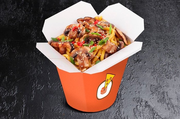 Удон с шампиньонами и овощами